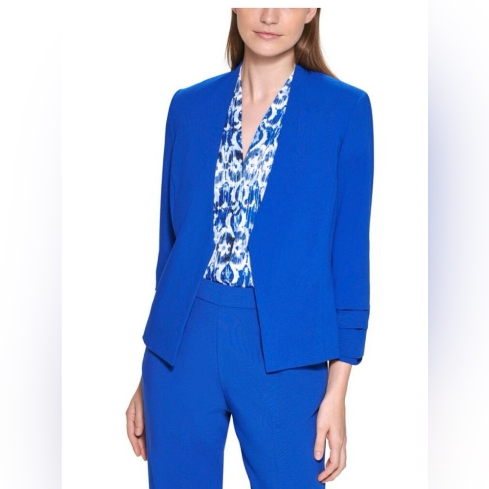 Calvin Klein Open Front 3/4 Sleeve Cropped Blue Blazer Size 4